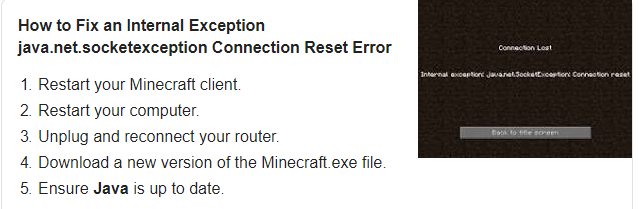 что это в майнкрафт евысвечавается internal exception java.net.socketexception: connection reset #2